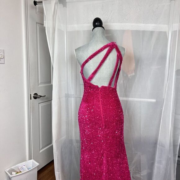 Zapaka hot barbie pink sequin prom dress formal one shoulder strappy back MD - Picture 11 of 12